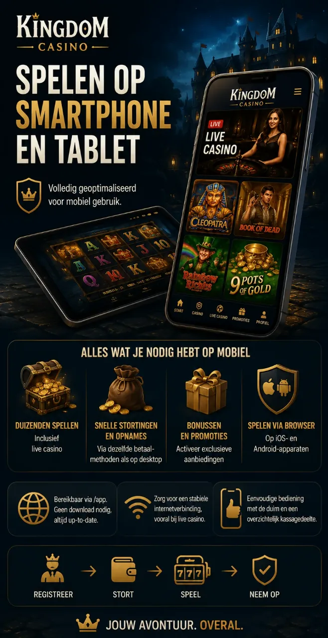 Spelen op smartphone en tablet bij Kingdom Casino