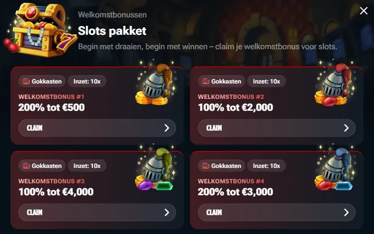 Welkomstpakket tot €10.000 met 10x inzetvereiste bij Kingdom Casino